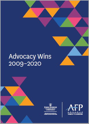 An image of a document cover with colorful triangles and the title Advocacy Wins 2009-2020