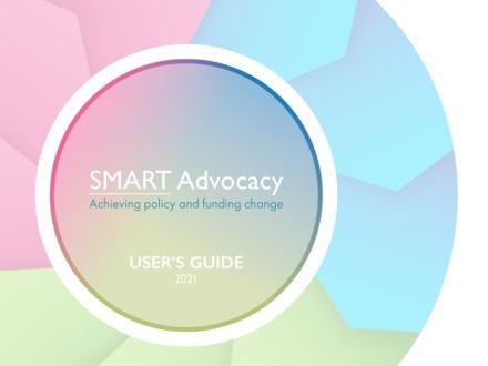 Cover page of the SMART Advocacy User's Guide. Cover image is a colorful wheel with the text title in the center.